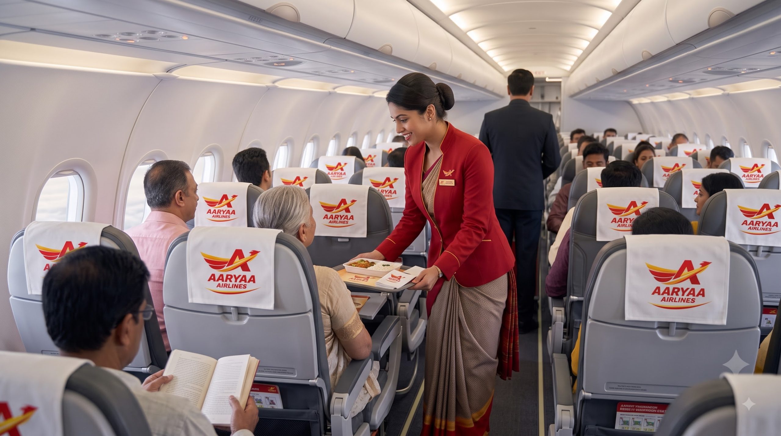 Home Passengers and flight attendant inside a Vietnam commercial aircraft. Travel safety with masks.